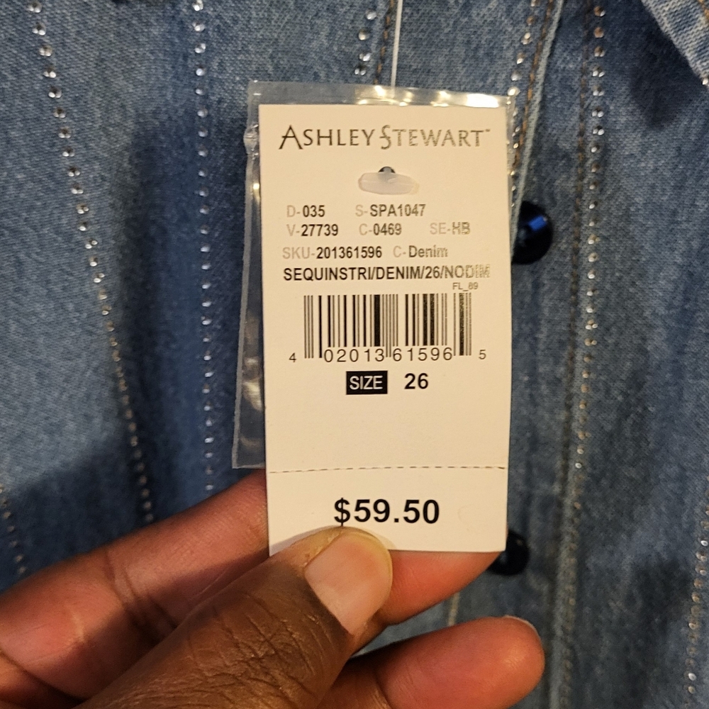 Ashley Stewart Crystal Embellished Denim Shirt - Picture 6 of 6